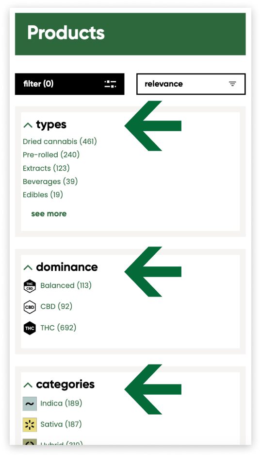 Capture d'écran du site web de la SQDC qui illustre la disponibilité des produits proches de chez vous