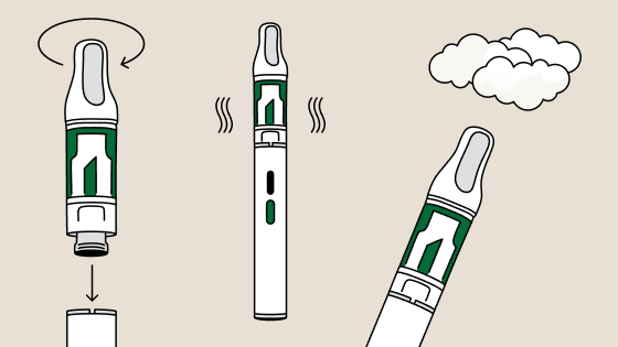 Illustration du fonctionnement d’une vapoteuse à filetage 510 en insérant une cartouche.