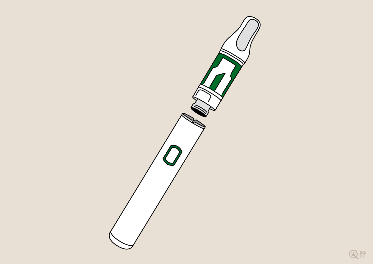Illustration d’une vapoteuse de cannabis à filetage 510 du marché légal.
