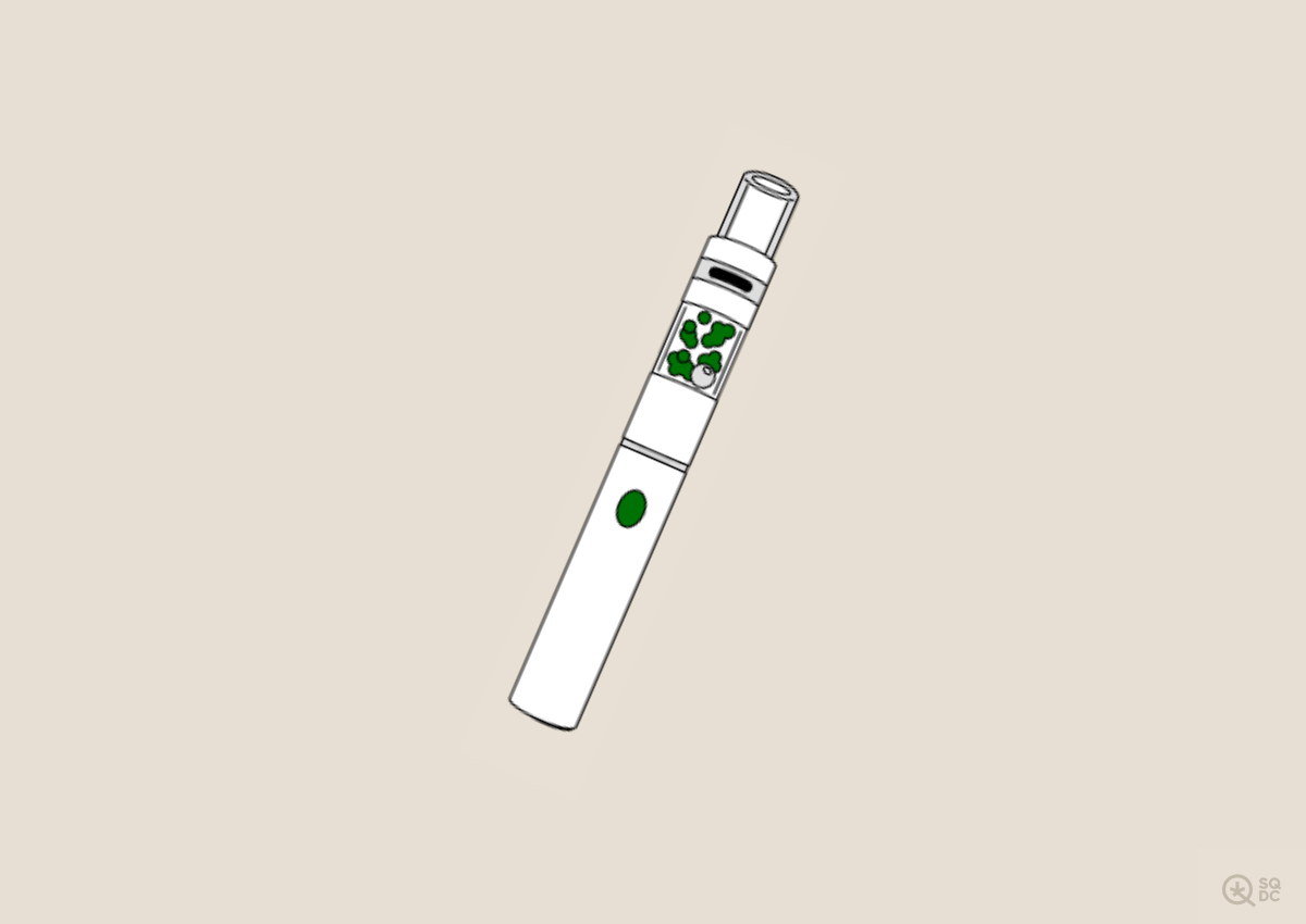 Drawing of a wax pen heating a cannabis extract